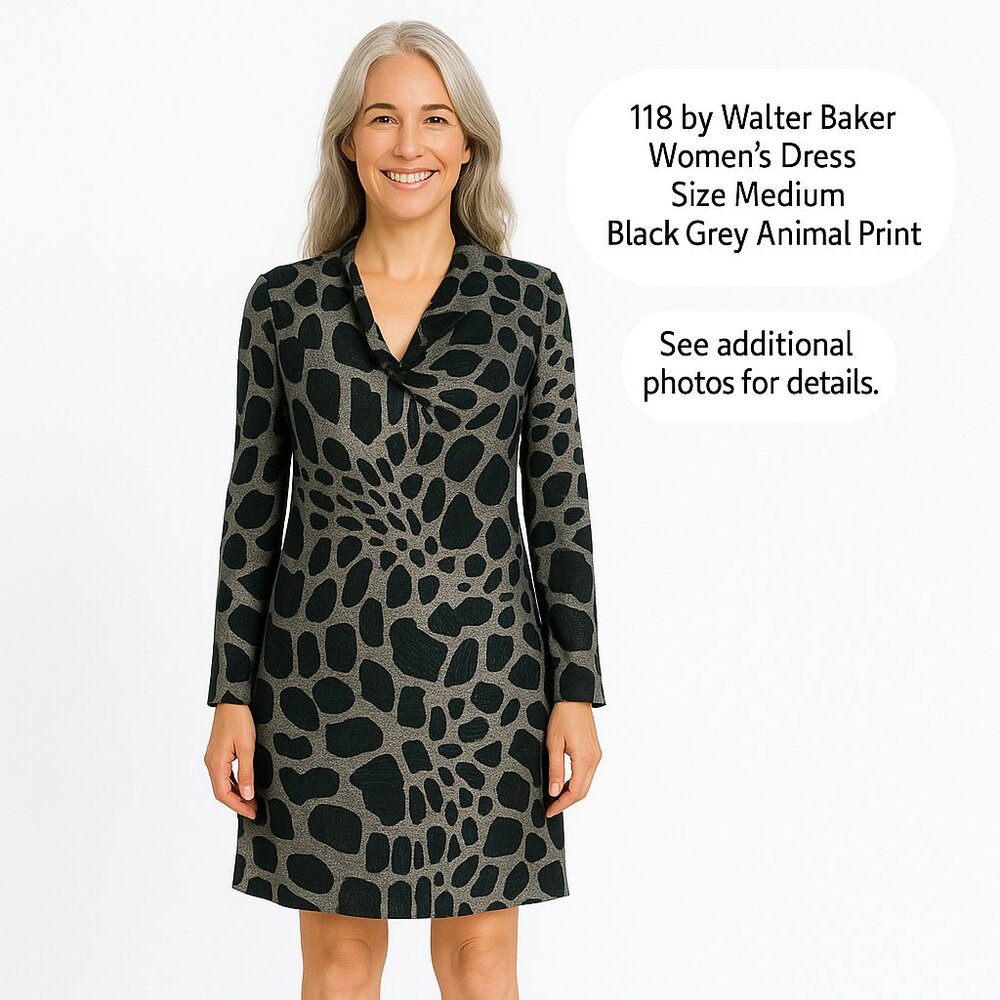 W118 by Walter Baker Dress Size M Black/Grey Animal Print